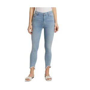7 for All Mankind Maple Mid Rise Raw Edge Hem Cropped Skinny Jeans 25